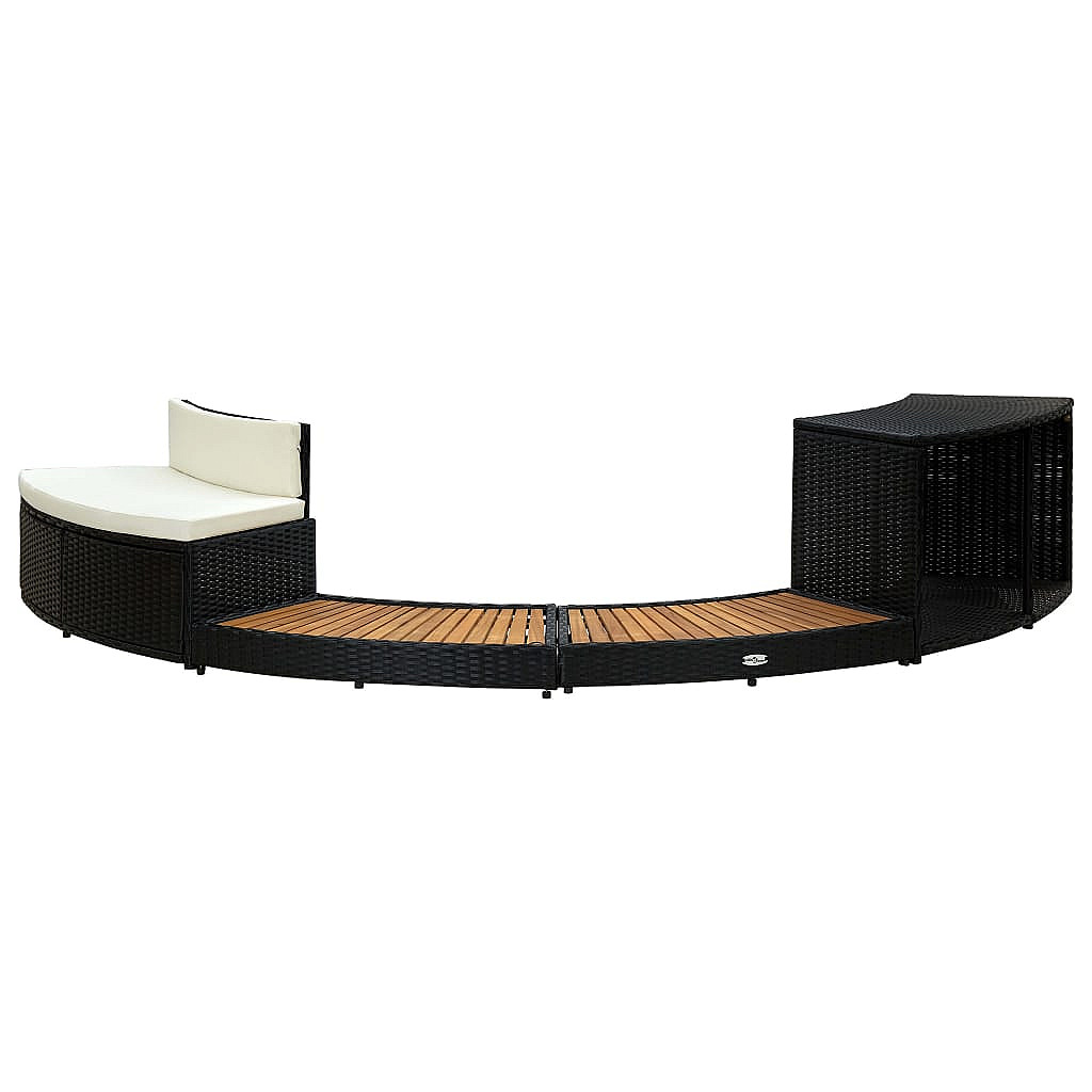 DEOKORK Set nábytku k mobilní vířivce kruhové (černý umělý polyratan + masivní tropické dřevo z akácie)